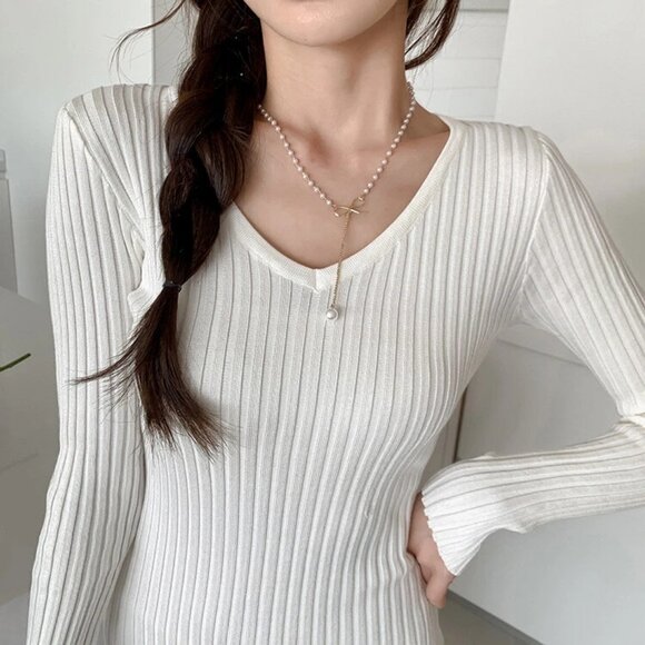 Bodycon Knit Sweater Dress Slim Long Sleeve One Piece Mini Jumper - Picture 5 of 9